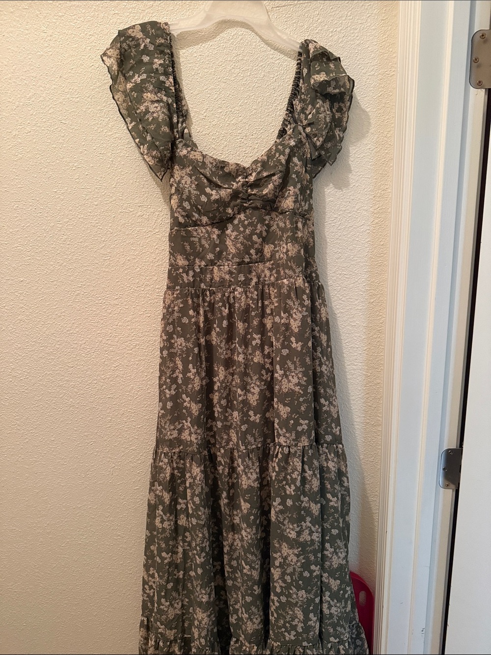 Jade By Jane Ruffle Sleeve Tiered Maxi Dress — Olive Green Floral